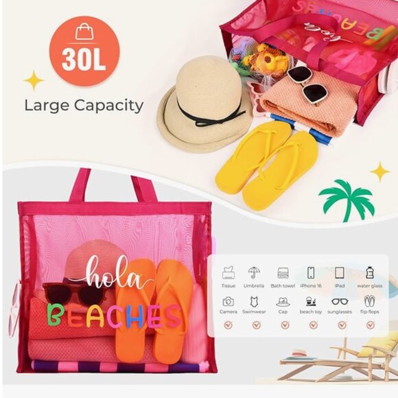 Hola Beaches Mesh Beach Tote – Lightweight, Sandproof & Spacious - Picture 3 of 6